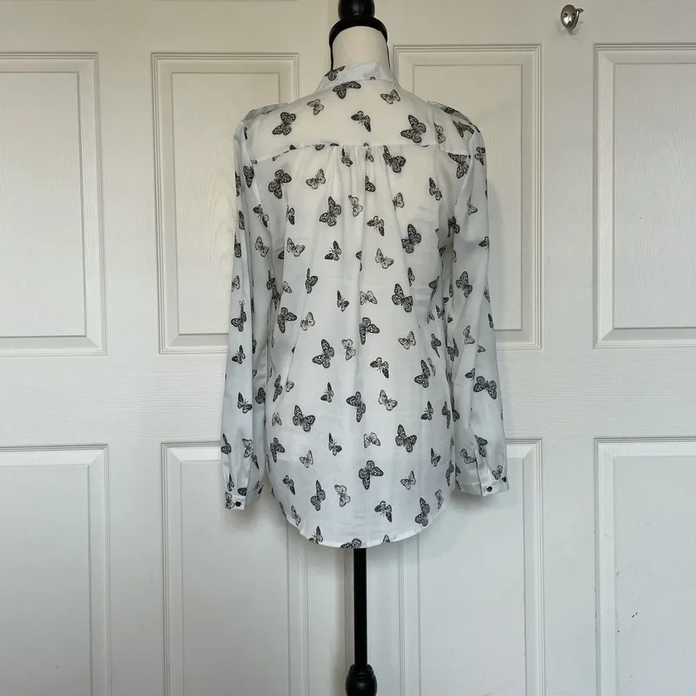 OASĀP Semi-Sheer Button Down Butterfly Blouse, L - Picture 5 of 16